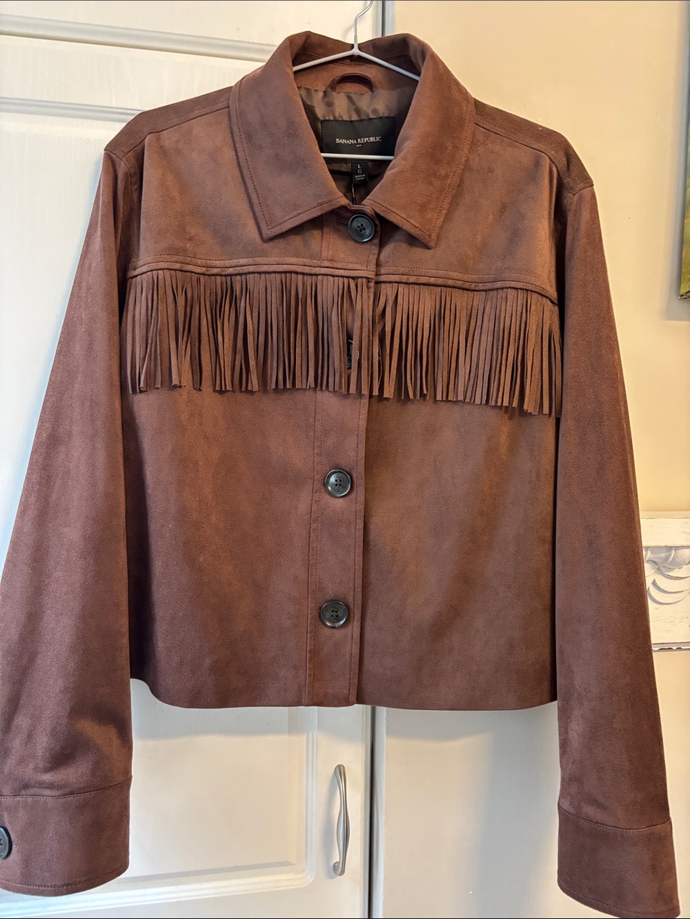 Banana Republic vegan suede fringe jacket